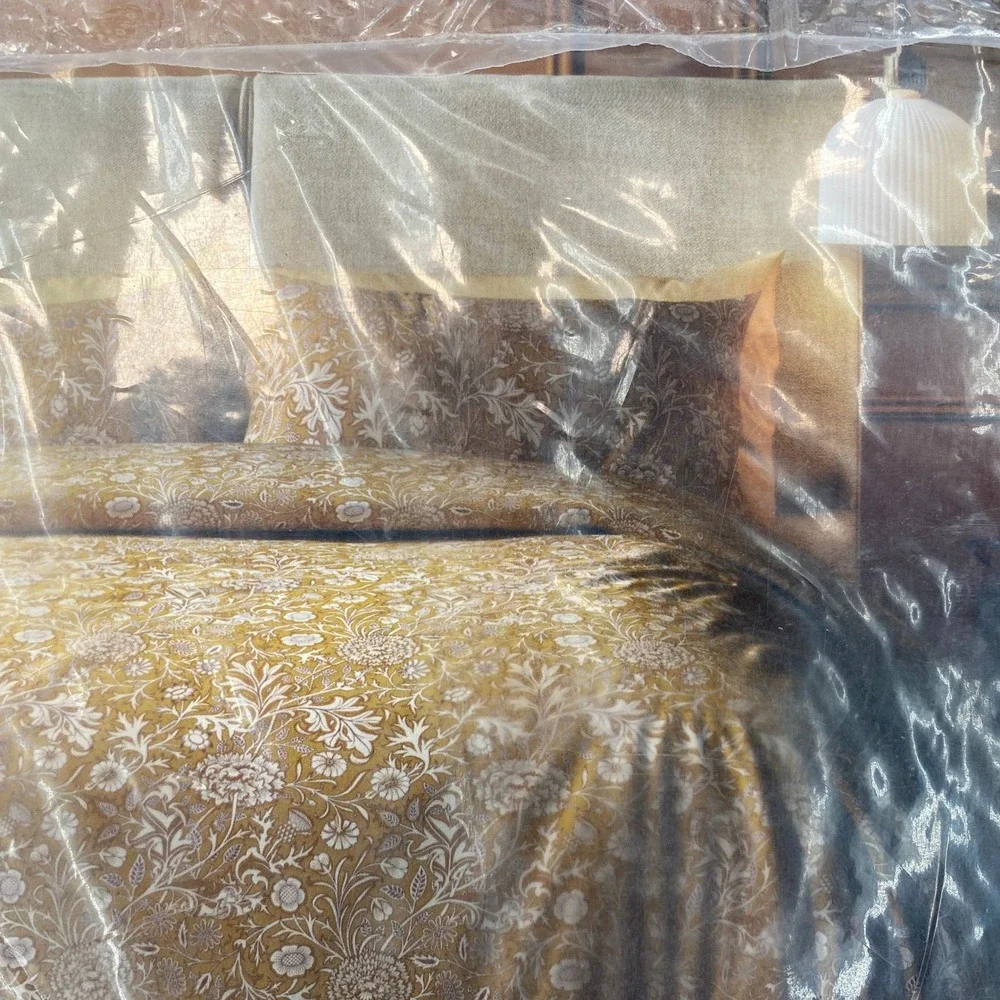 William Morris Duvet Set King Cherwell Honey Yellow Floral Cotton Percale Earthy